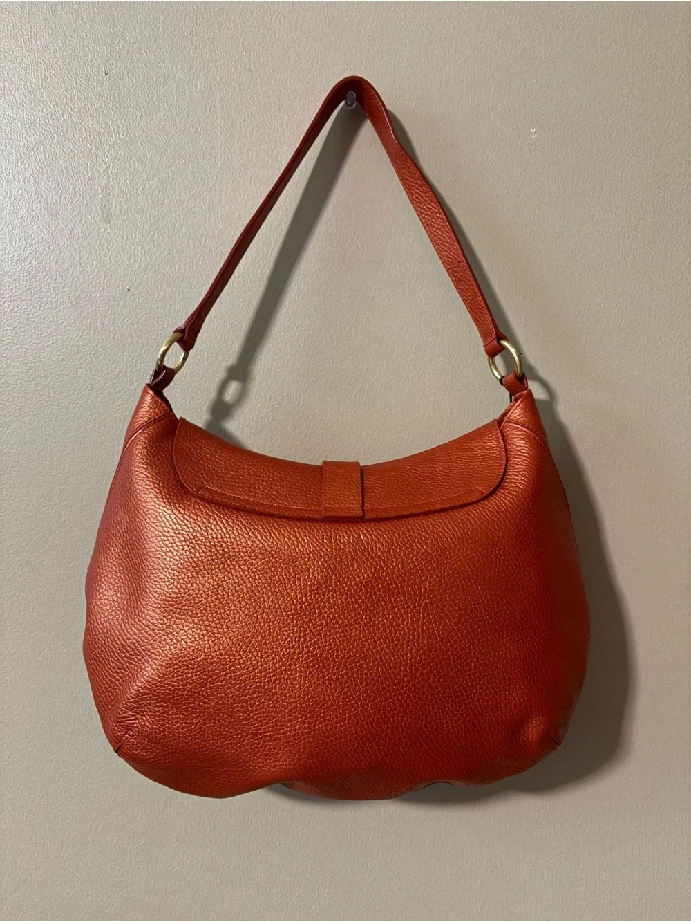 NWT Furla Pumpkin Pebbled Leather Hobo Shoulder Bag -Made in Italy